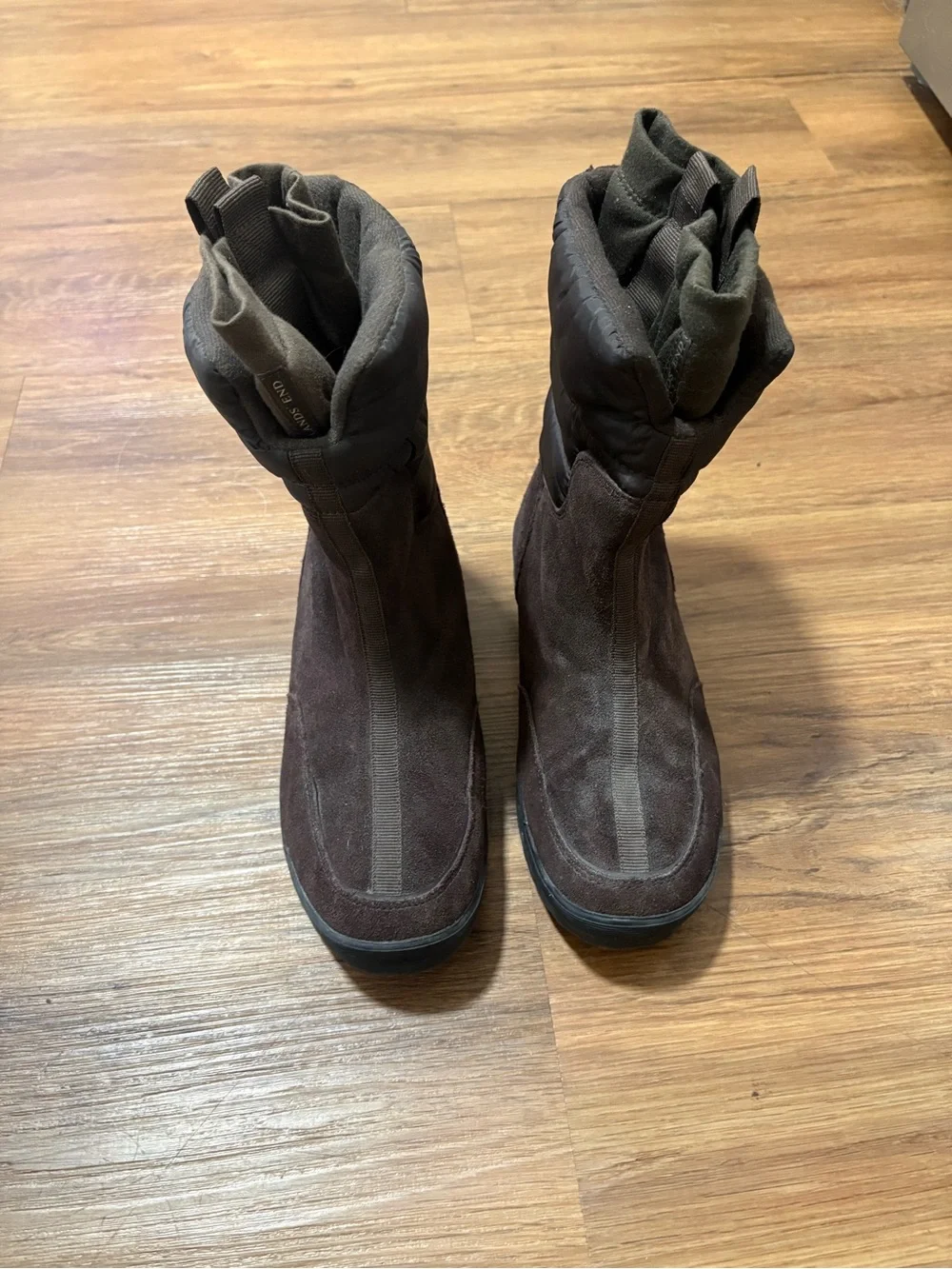 Lands’ End Women’s Winter Snow Boots Brown Suede Insulated Pull On Size 8 B